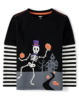 Boys Embroidered Skeleton Layered Top - Halloween