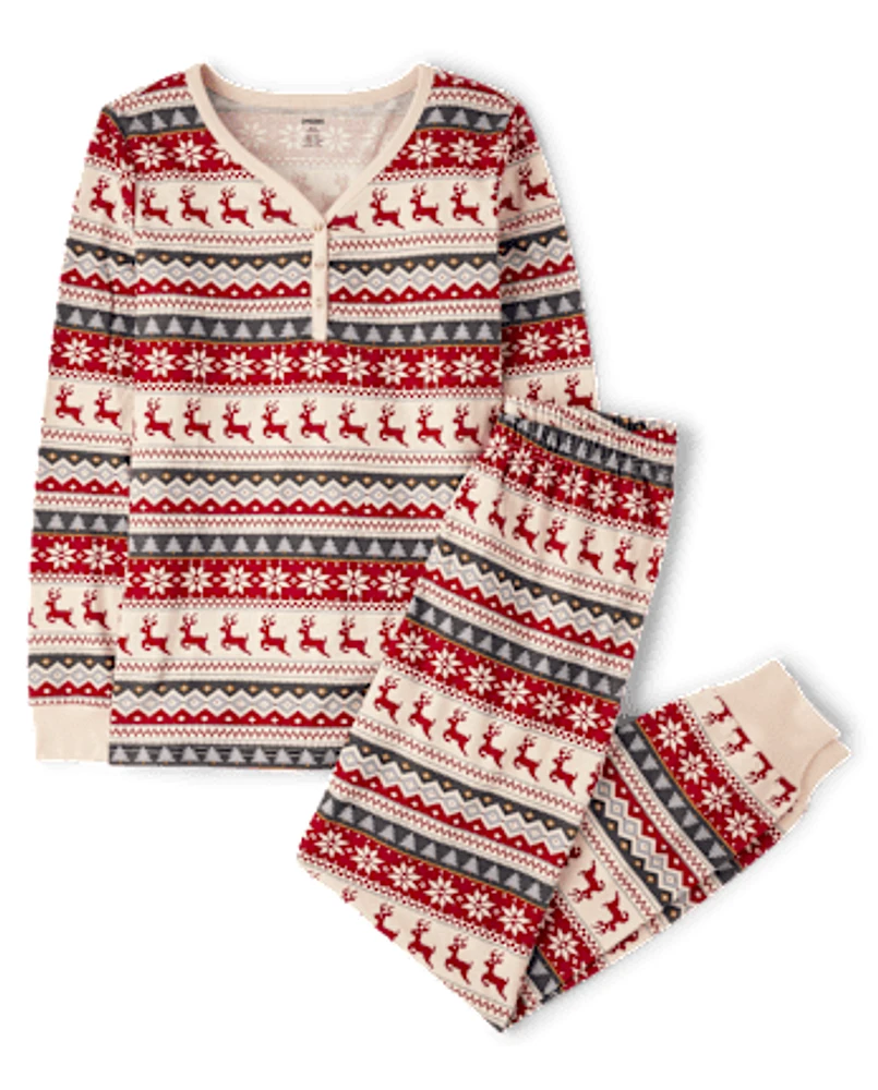 Womens Matching Family Reindeer Fairisle Cotton Henley Pajamas - Gymmies