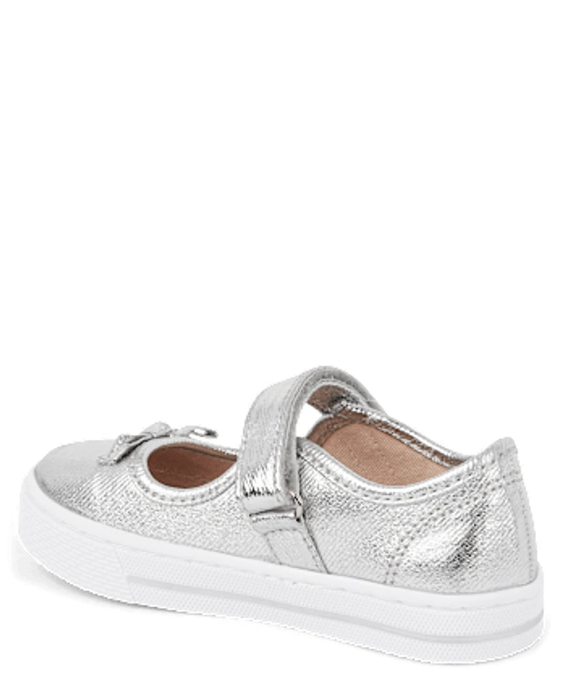 Girls Metallic Bow Mary Jane Shoes - Classroom Cutie