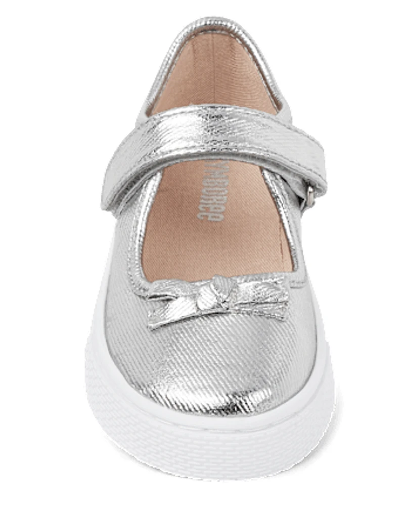 Girls Metallic Bow Mary Jane Shoes - Classroom Cutie