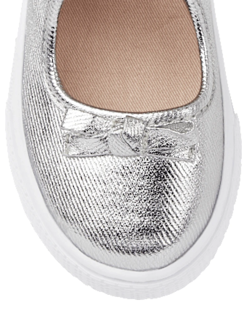 Girls Metallic Bow Mary Jane Shoes - Classroom Cutie