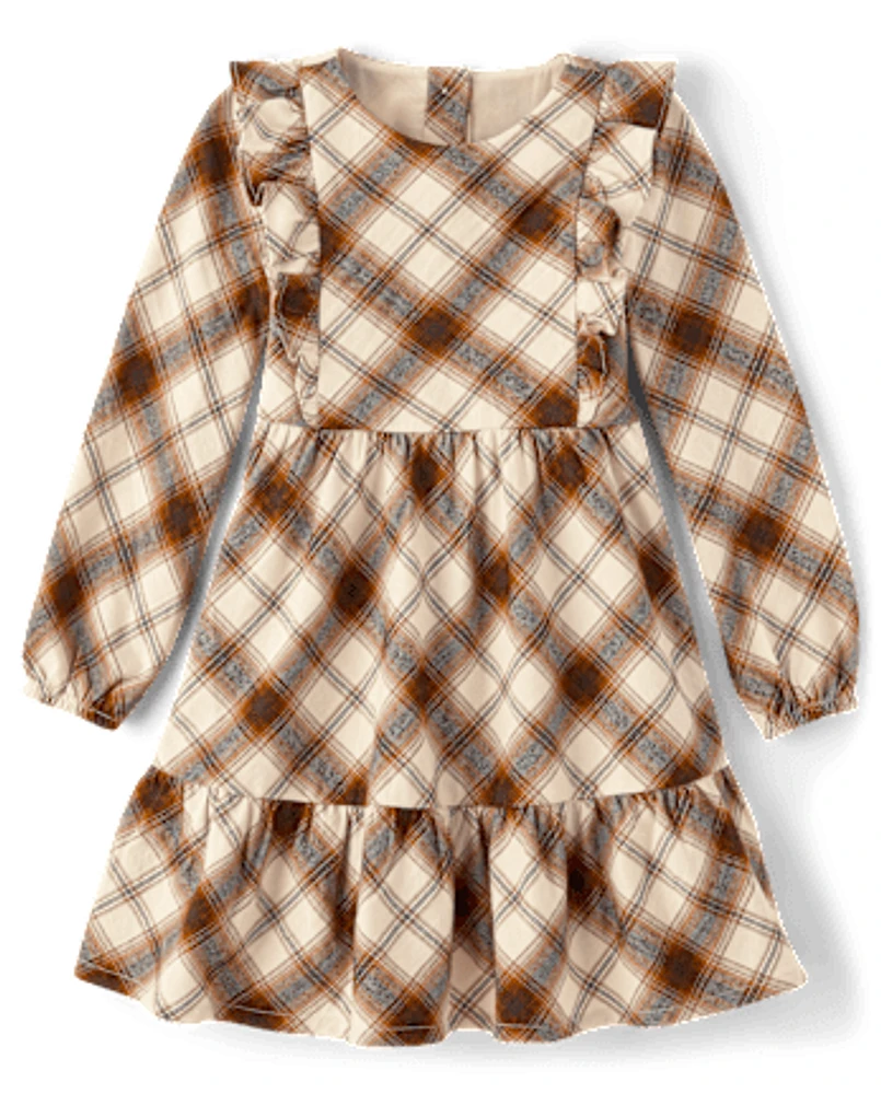 Girls Plaid Tiered Dress - Autumn Adventures