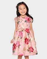 Girls Metallic Floral Fit And Flare Dress - Tiny Dancer