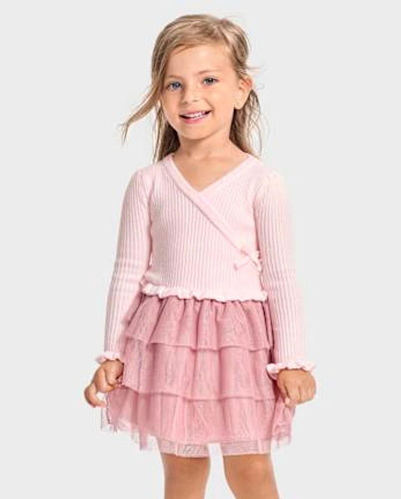 Girls Ruffle Faux Wrap Dress - Tiny Dancer