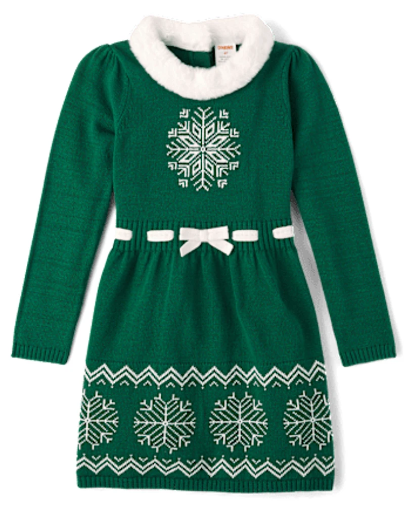 Girls Snowflake Fairisle Sweater Dress