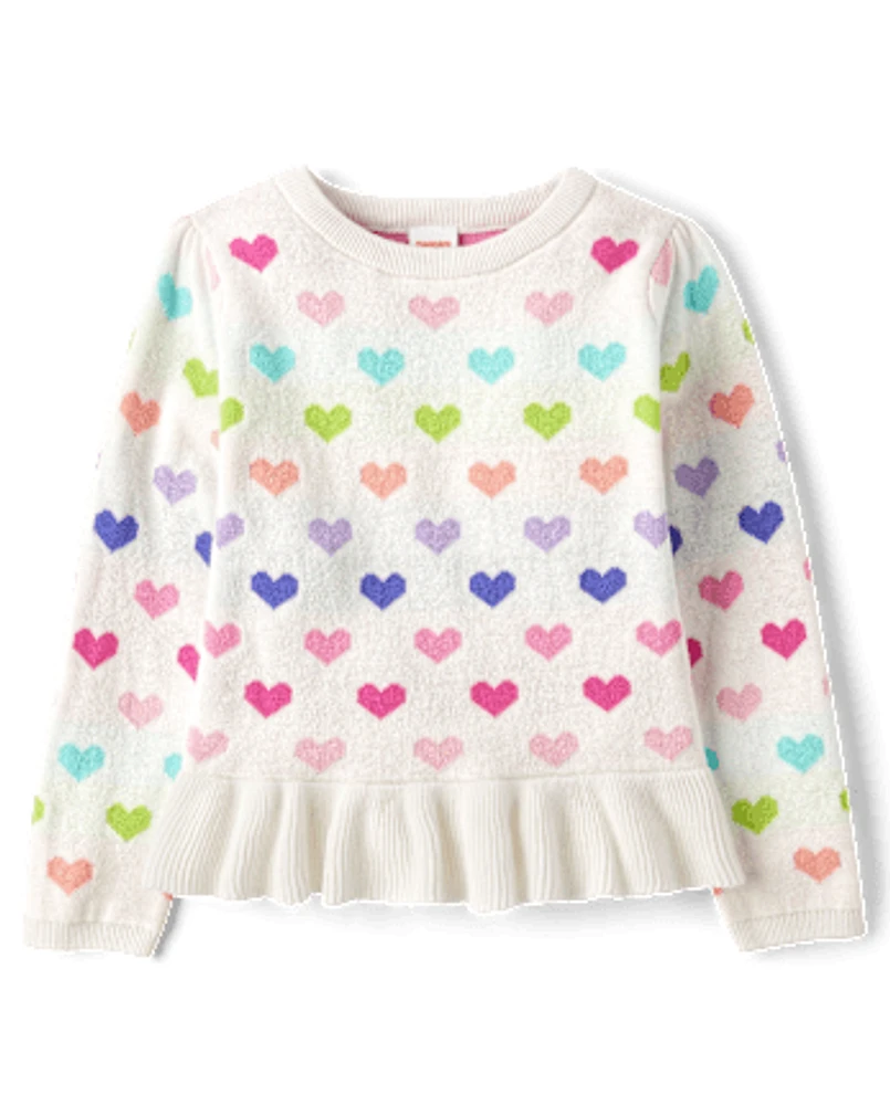 Girls Heart Peplum Sweater - Dino Friends