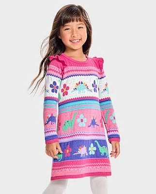 Girls Dino Fairisle Sweater Dress - Friends