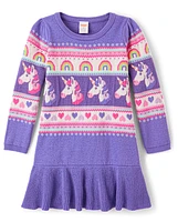 Girls Unicorn Fairisle Peplum Sweater Dress - Dino Friends