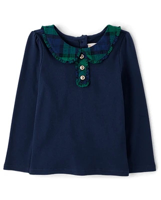 Girls Plaid Collar Top