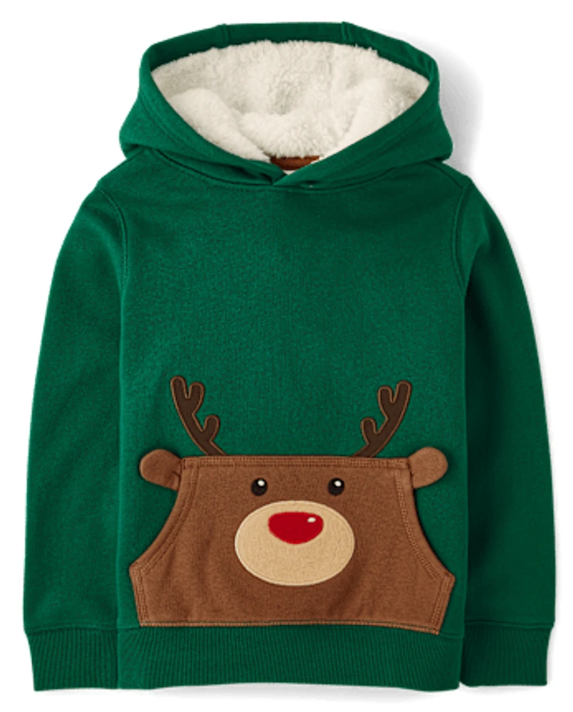 Boys Reindeer Fleece Hoodie - Holiday Express
