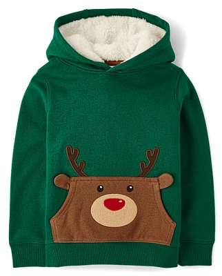 Boys Reindeer Fleece Hoodie - Holiday Express