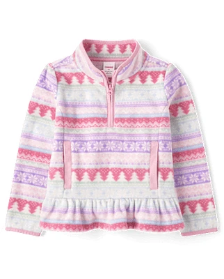 Girls Snowflake Fairisle Microfleece Half Zip Pullover - Little Essentials