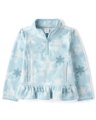 Girls Snowflake Microfleece Half Zip Pullover - Little Essentials