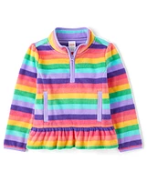 Girls Striped Microfleece Half Zip Pullover - Little Essentials