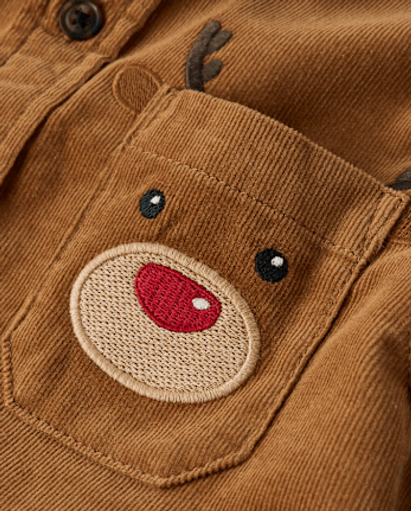 Boys Reindeer Corduroy Button Up Shirt - Holiday Express