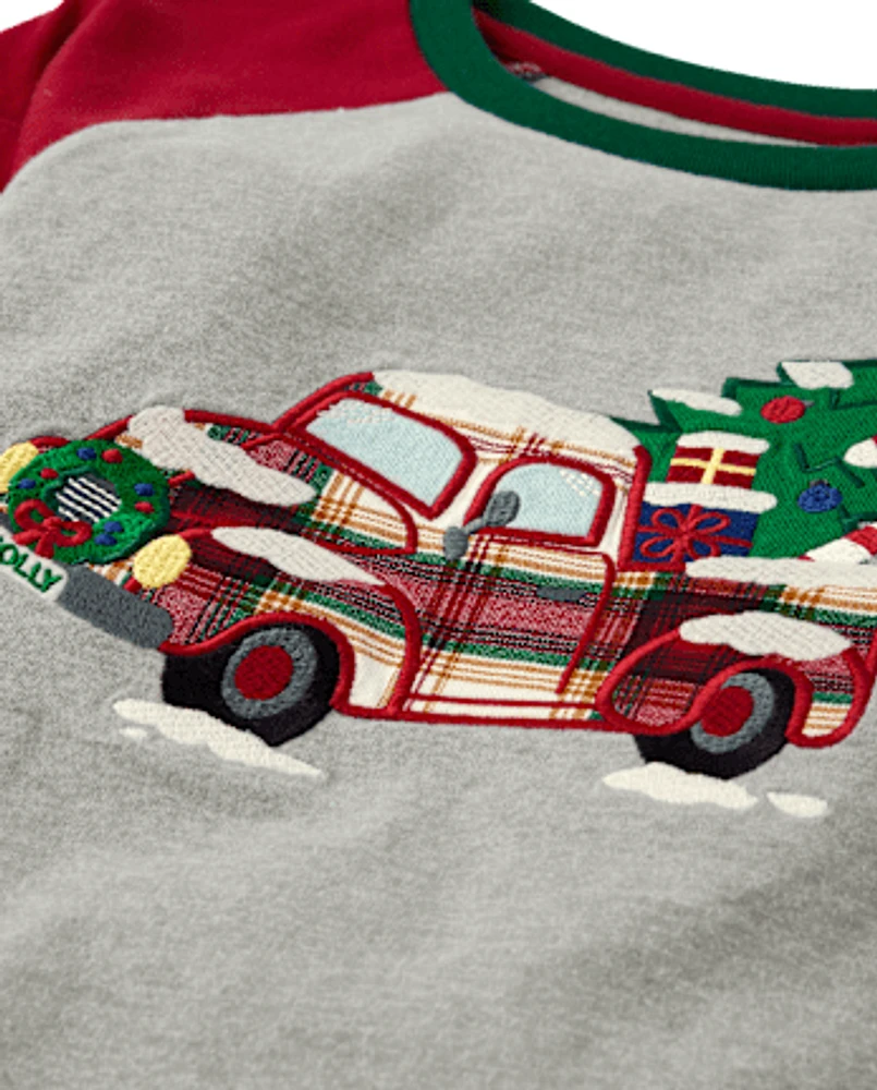 Boys Plaid Truck Raglan Top - Holiday Express