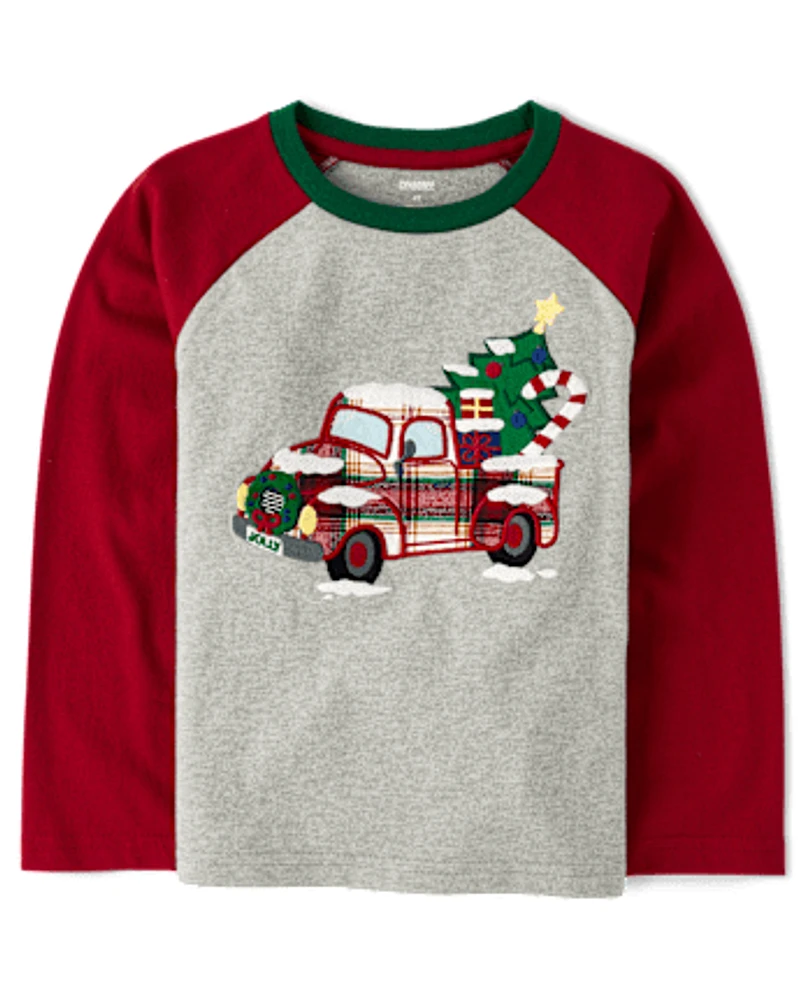 Boys Plaid Truck Raglan Top - Holiday Express