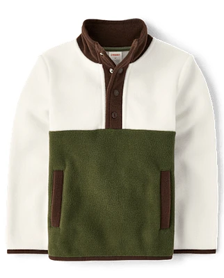 Boys Colorblock Half Button Microfleece Pullover - Little Essentials