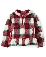 Girls Plaid Sherpa Half Zip Pullover - Little Essentials