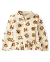 Girls Bear Sherpa Half Zip Pullover - Little Essentials