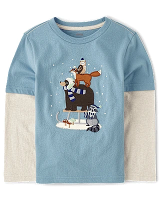 Boys Winter Animals Layered Top - Little Snowflake