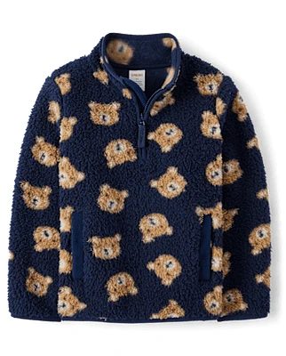 Boys Bear Sherpa Half Zip Pullover - Little Essentials