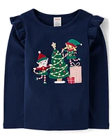 Girls Elf Ruffle Top - Holiday Express