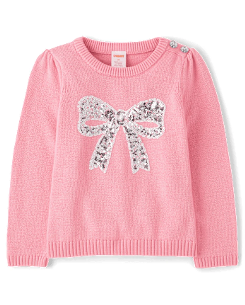 Girls Glitter Bow Sweater - Little Snowflake