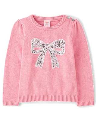 Girls Glitter Bow Sweater - Little Snowflake