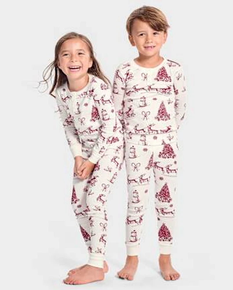 Kids Christmas Toile Snug Fit Cotton Pajamas - Gymmies