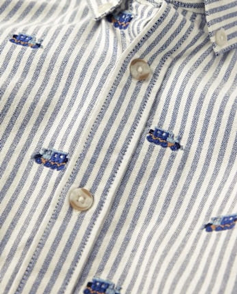 Chemise boutonnée Oxford pour garçon Schiffli Train - Petit flocon de neige