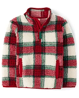 Boys Plaid Sherpa Half Zip Pullover - Little Essentials