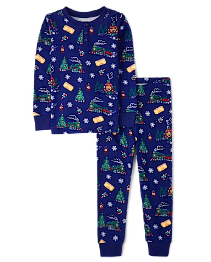 Unisex Kids Christmas Train Snug Fit Cotton Pajamas - Gymmies