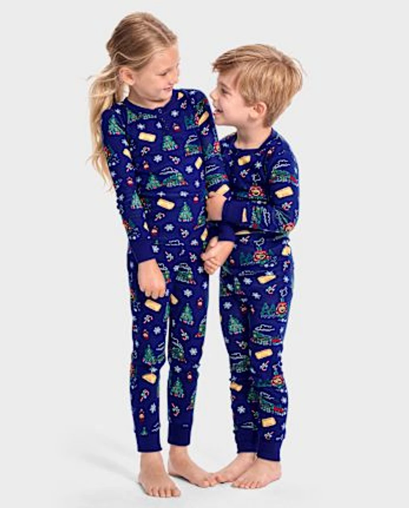 Pyjama ajusté en coton pour enfants avec motif train de Noël - Gymmies