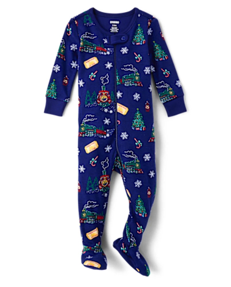 Baby And Toddler Christmas Train Snug Fit Cotton One-Piece Pajamas - Gymmies