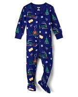 Unisex Baby And Toddler Christmas Train Snug Fit Cotton One-Piece Pajamas - Gymmies