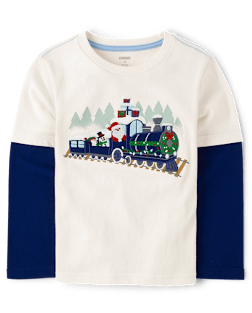 Boys Christmas Train Layered Top - Little Snowflake