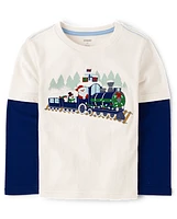 Boys Christmas Train Layered Top - Little Snowflake