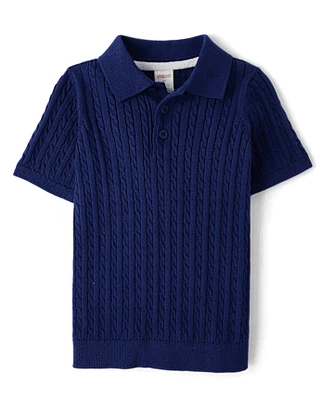 Boys Cable Knit Sweater Polo - Italian Riviera