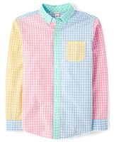 Mens Dad And Me Gingham Colorblock Poplin Button Up Shirt - Garden Party