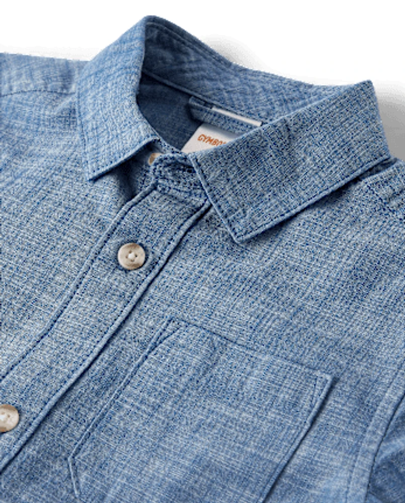 Boys Chambray Button Up Shirt - Blue Belle