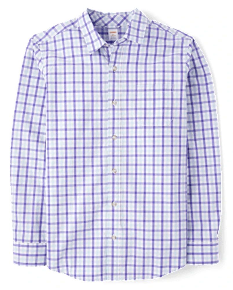 Mens Dad And Me Plaid Poplin Button Up Shirt - Lavender Fields