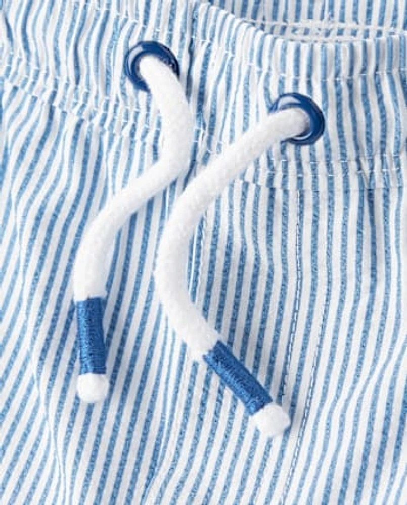 Boys Seersucker Swim Trunks