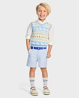 Short en seersucker avec ceinture pour garçon - Garden Party