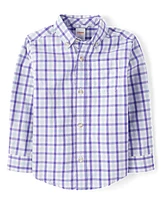 Boys Dad And Me Plaid Poplin Button Up Shirt - Lavender Fields