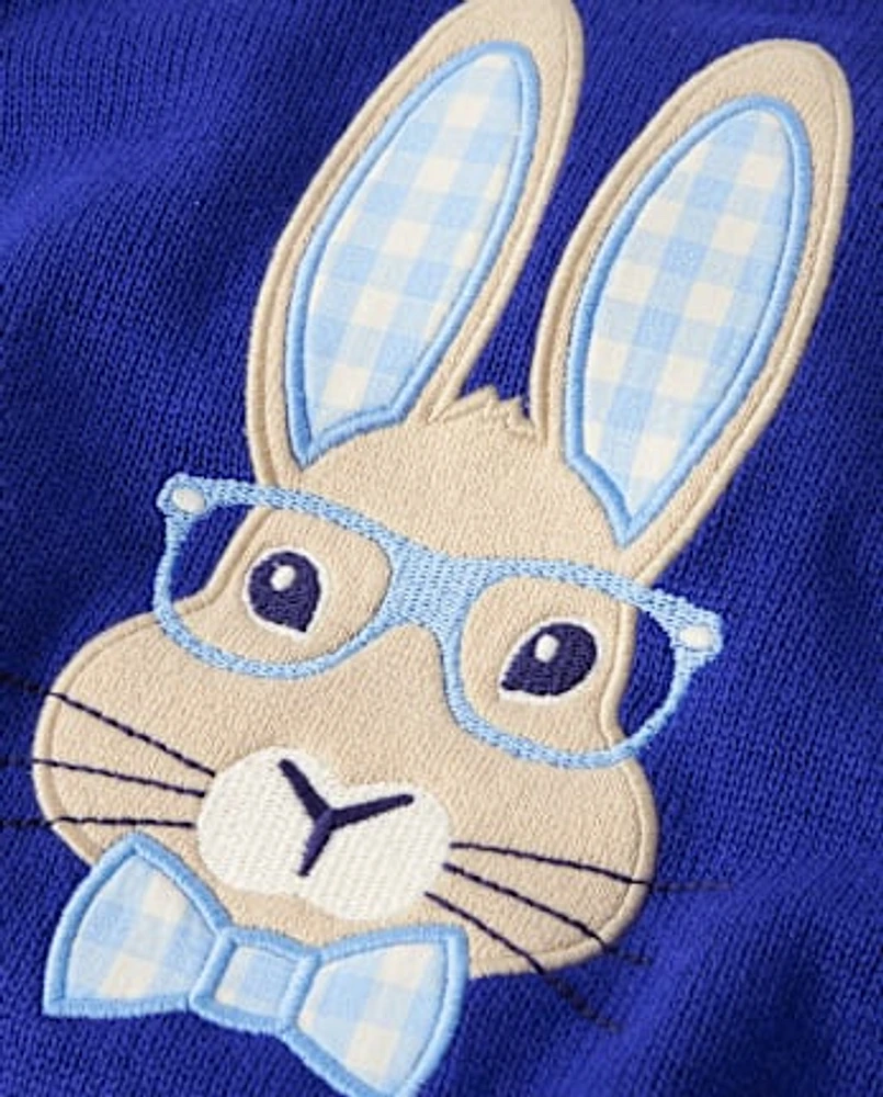 Boys Embroidered Bunny Sweater - Blue Belle