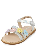 Girls Iridescent Flower Sandals - Little Essentials