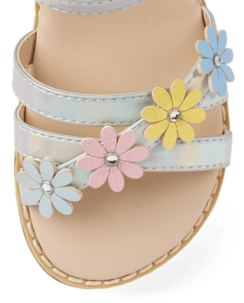 Girls Iridescent Flower Sandals - Little Essentials