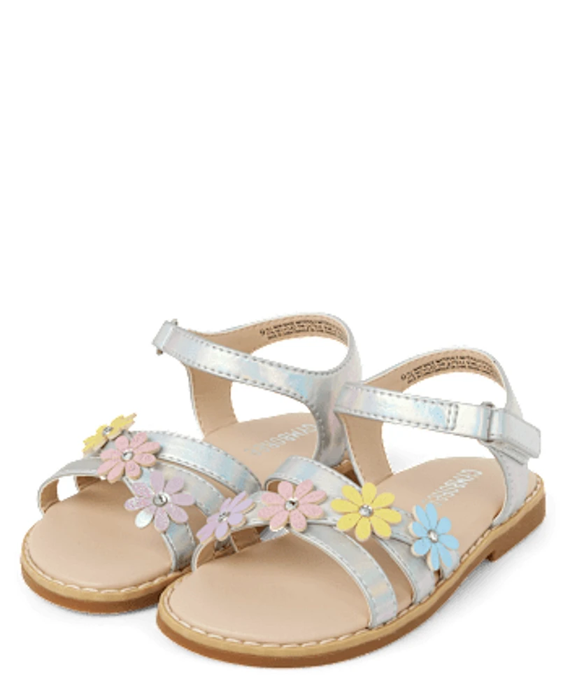 Girls Iridescent Flower Sandals - Little Essentials