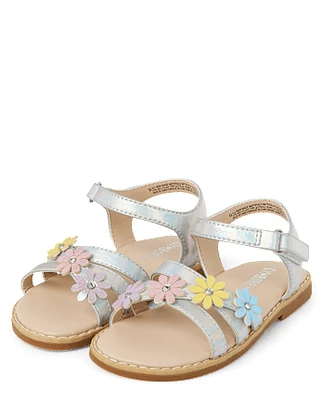 Girls Iridescent Flower Sandals - Little Essentials